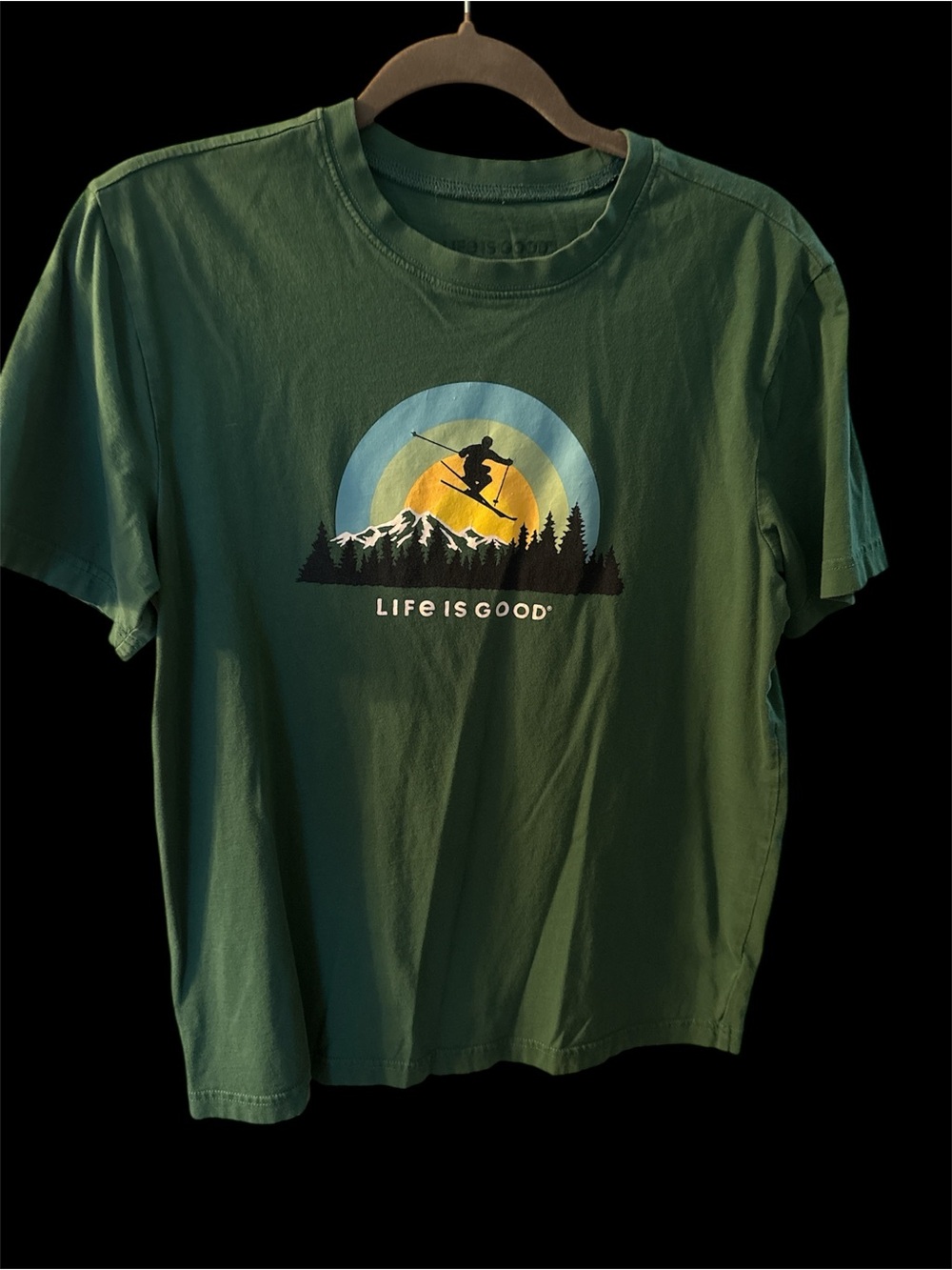 Life Is Good Olive Green Crewneck Tee with Subtle Logo